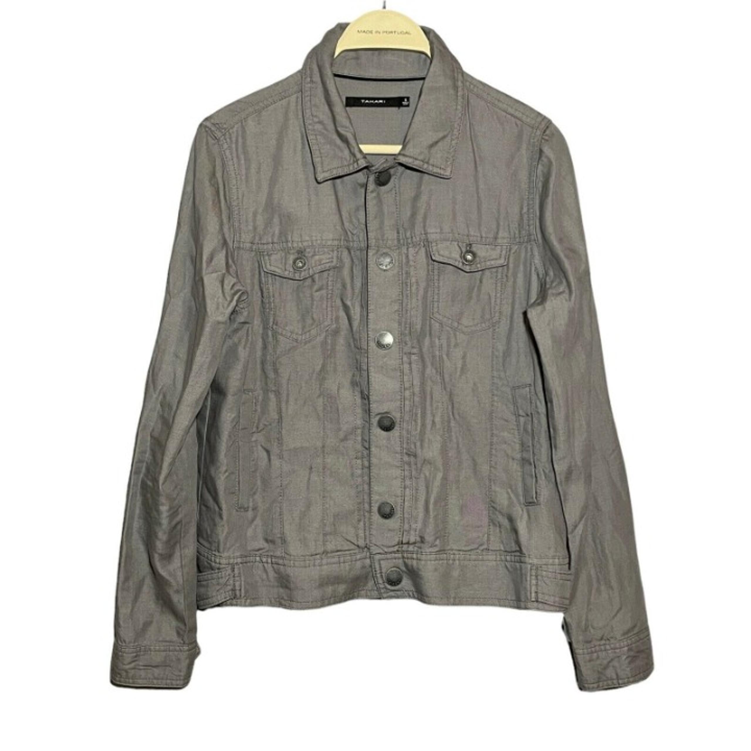 Tahari Lyocell Jacket Women Size S Gray Button Moto Biker Army Military Pockets