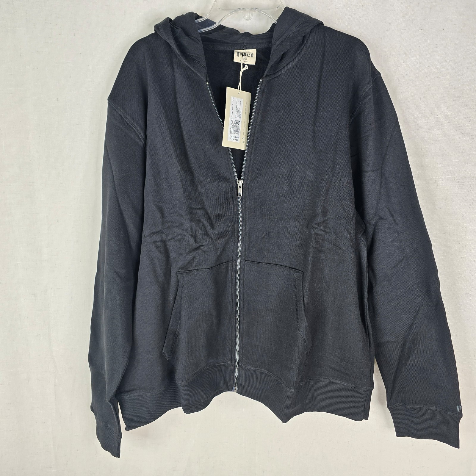 Pact Size XL Black One For All Zip Hoodie Sweatshirt Organic Cotton New