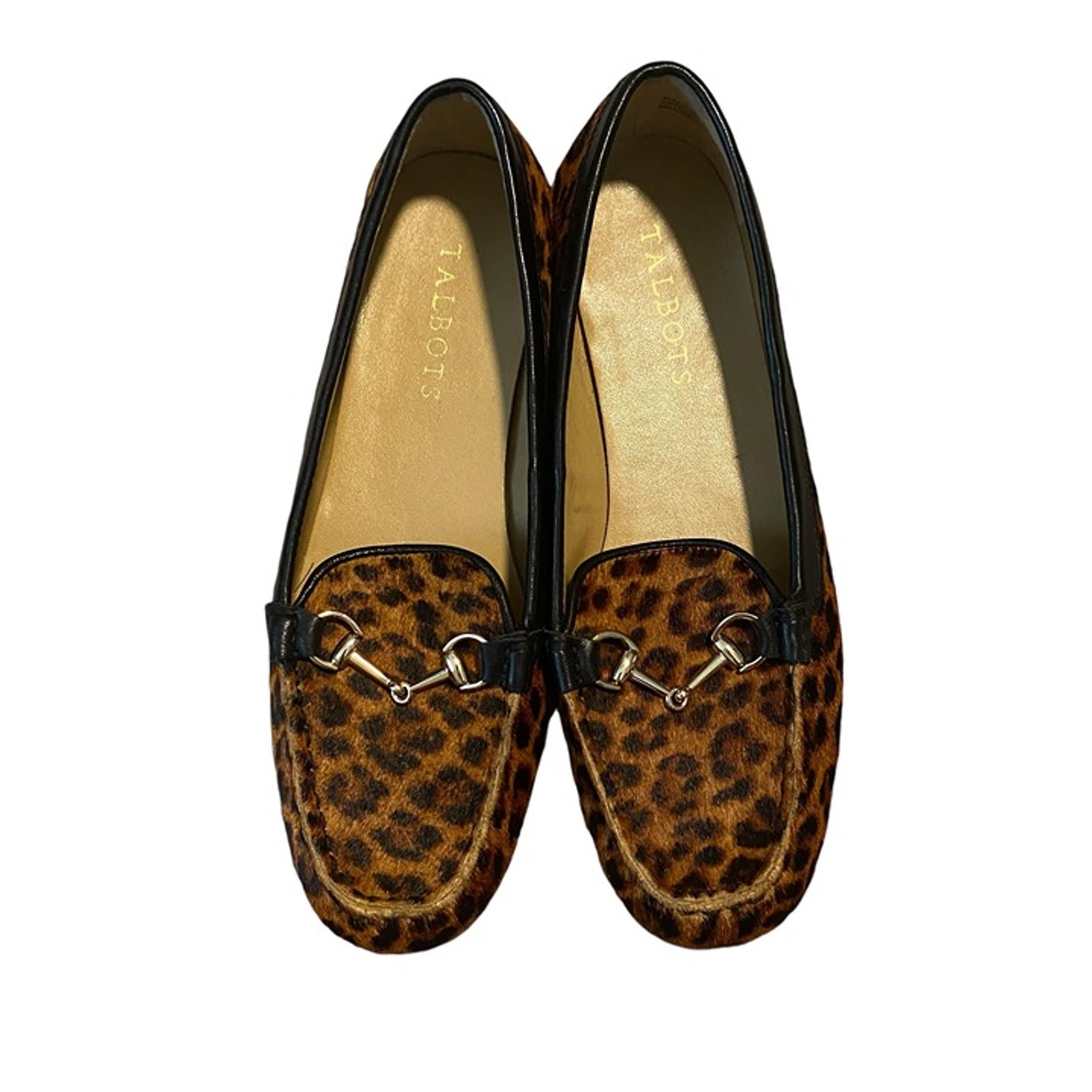 Talbots women's 6 1/2M leopard animal print slip on loafer shoes flats footwear