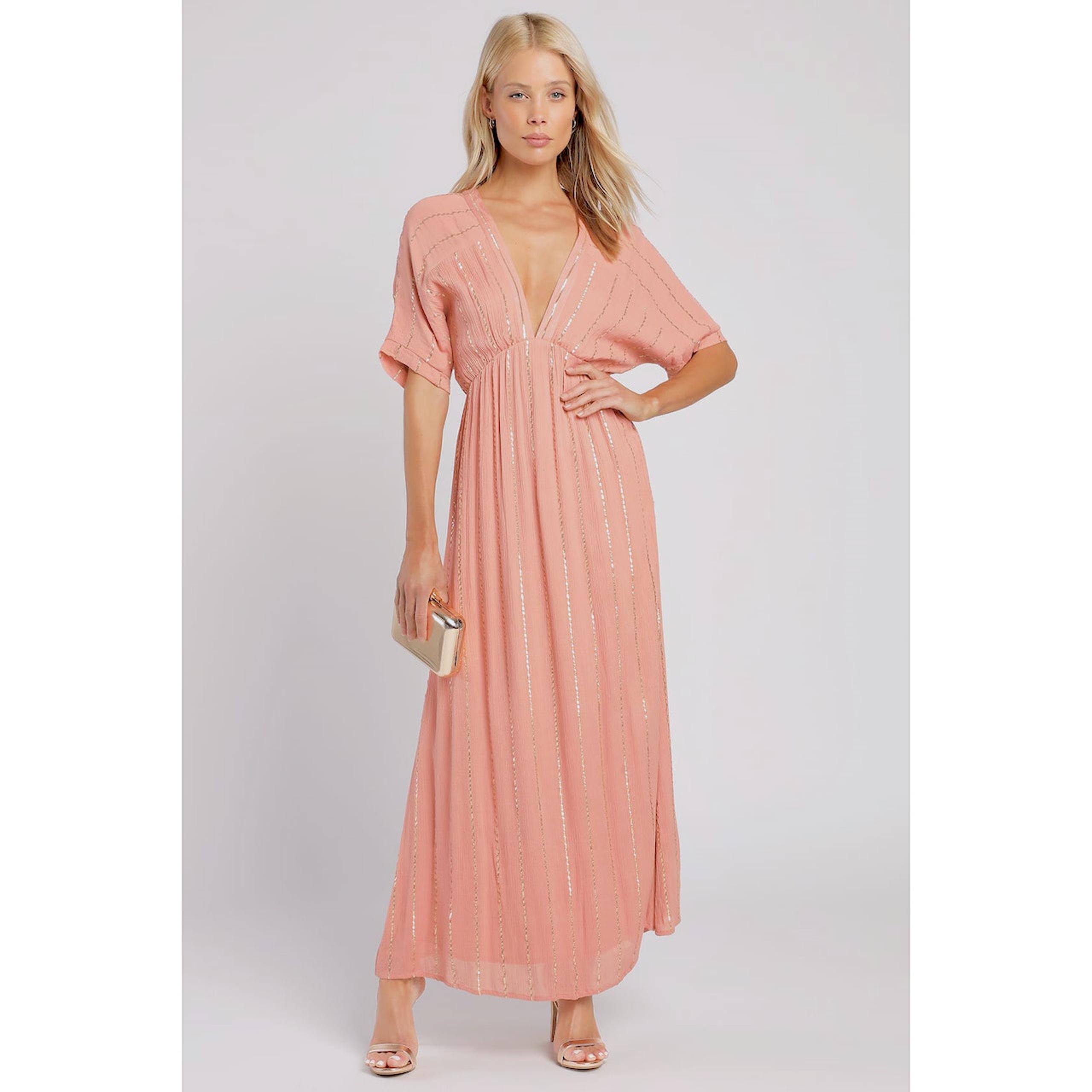 Goddess Island Vibes Rose Gold Striped Dolman Sleeve Lightweight Maxi Size XL