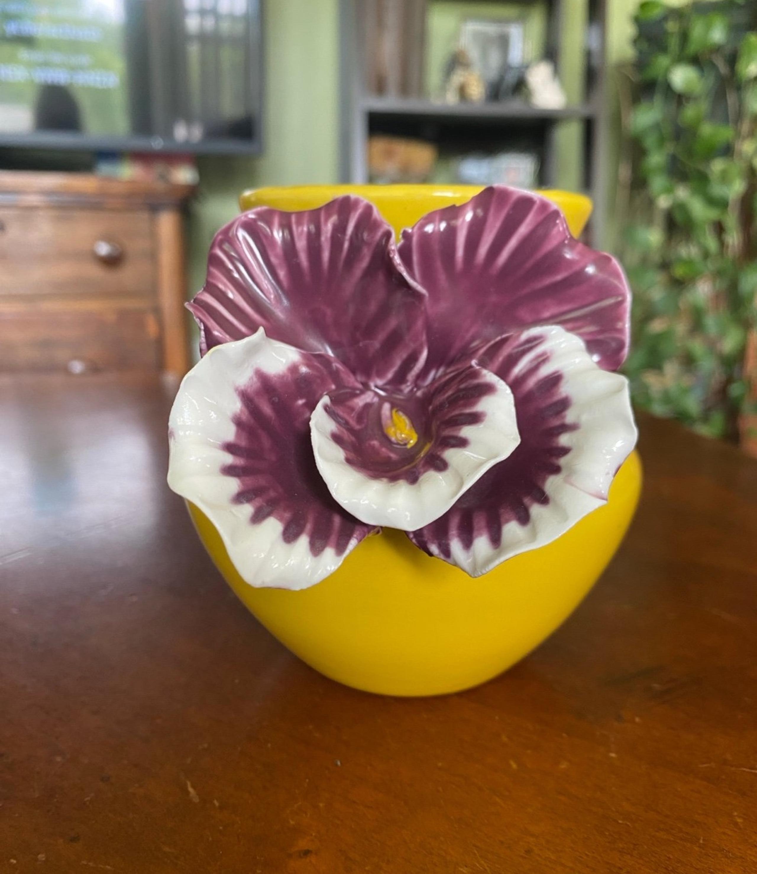 Anthropology Purple and Yellow Pansy Vase