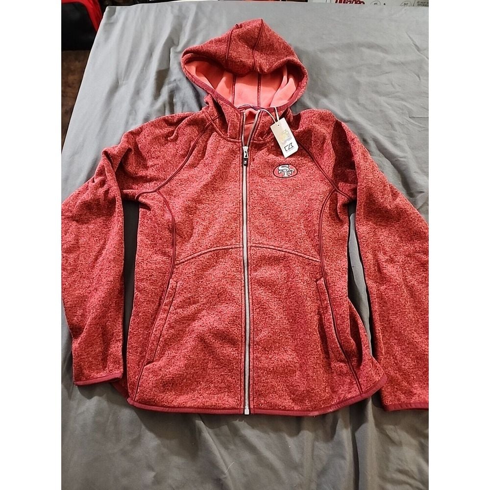 New Woman's San Francisco 49ers Cutter & Buck Lg Fleece Full Zip Jacket Red