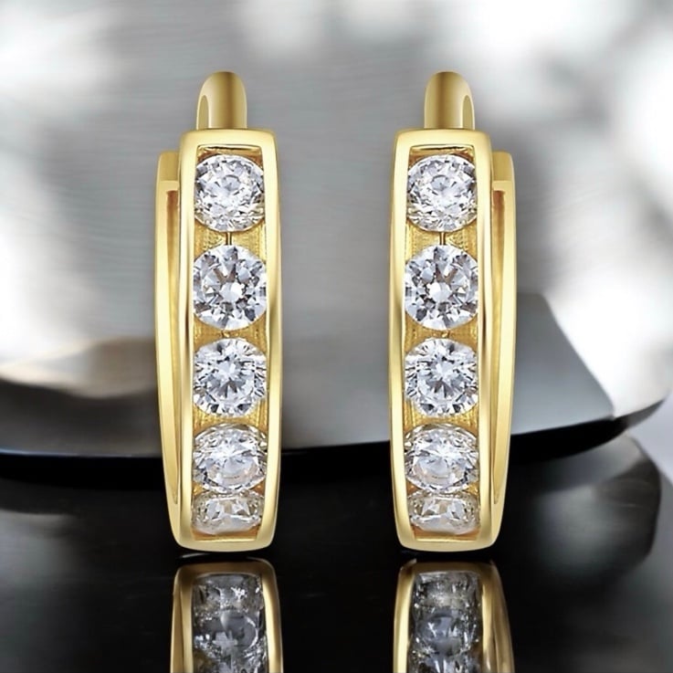 New! Perfect Gift! Solid 14K Gold Diamond Huggie Hoops. Small Solid Gold Hoops