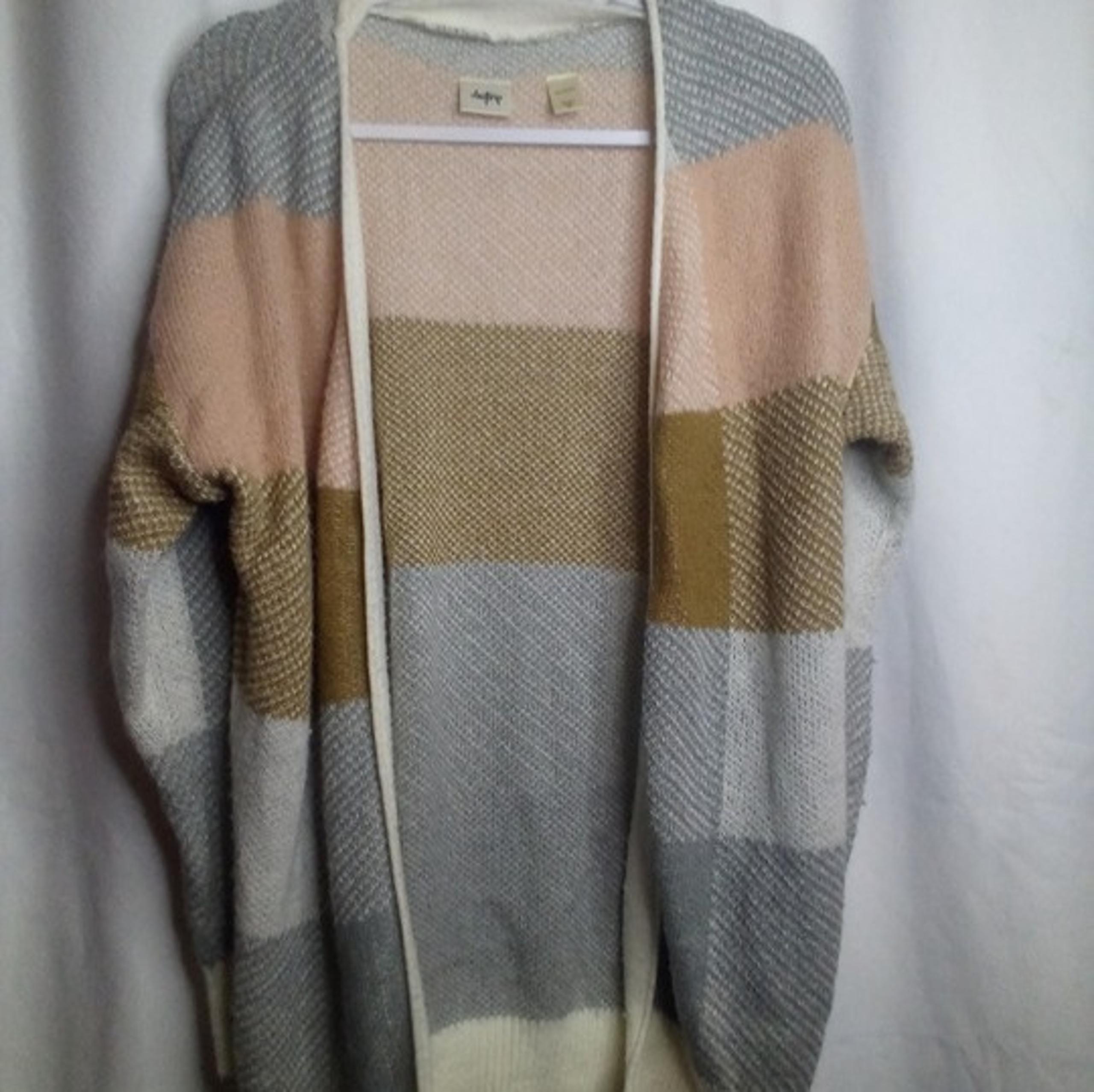 Daytrip Cardigan Sweater S Women Long Sleeve Open Front Soft Gray Tan