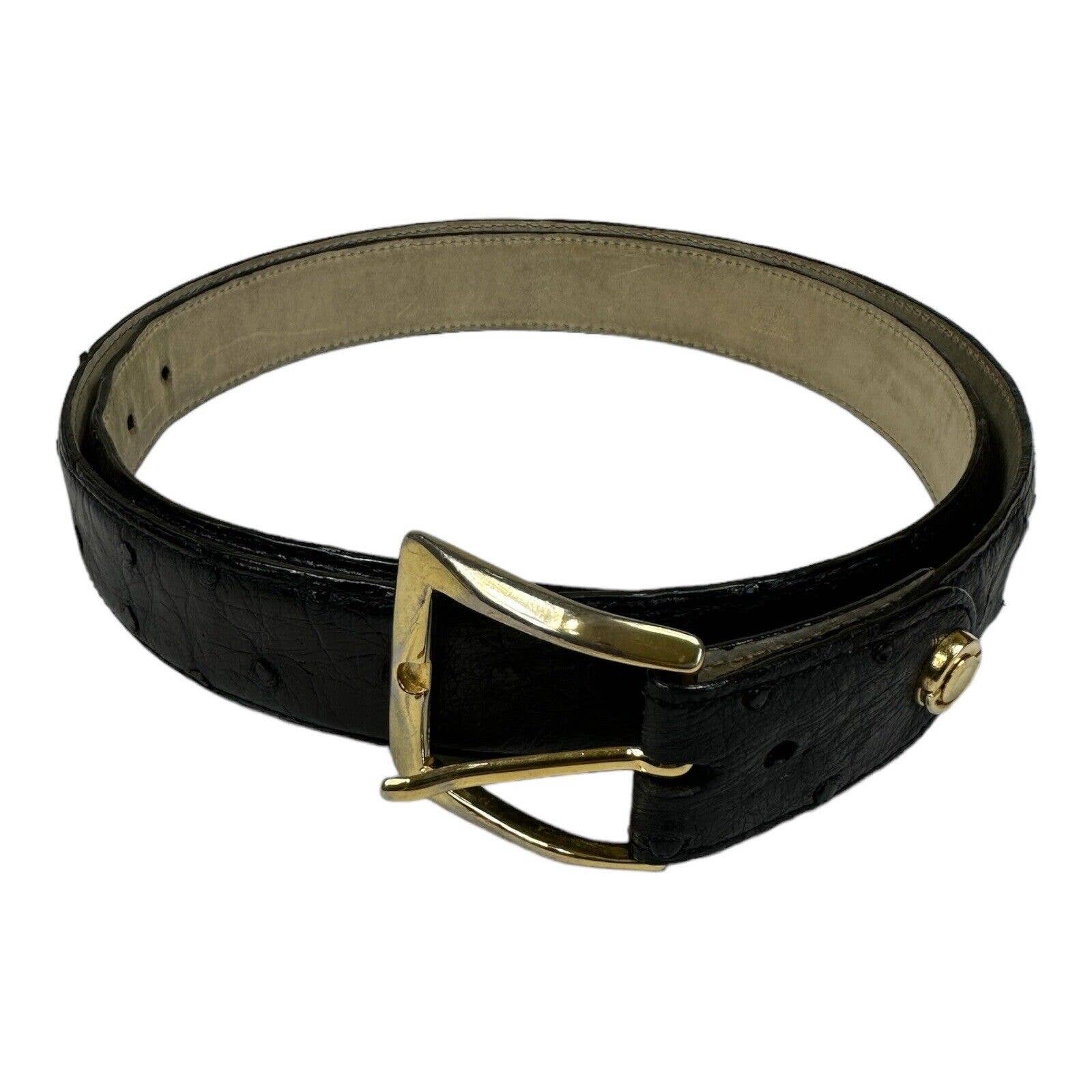Maus & Hoffman Pure Full Quill Ostrich Black Brass Buckle Mens Belt Size 42