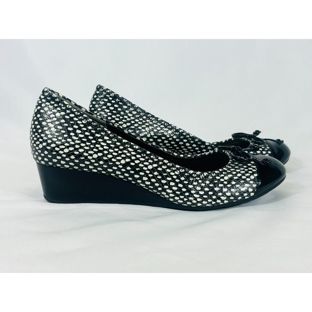 Cole Haan Nike Snake skin Black White Dot Wedge 8.5 Bow Patent DISC