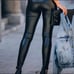 Black high rise slick faux leather leggi