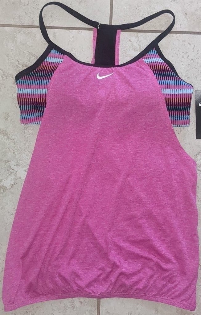Nike Women's Texture Stripe Layered Tankini Swim Top