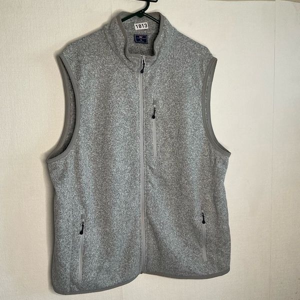 Vineyard Vines Harbor Fleece Full Zip Vest Mens XL Gray Heather Preppy Outdoors