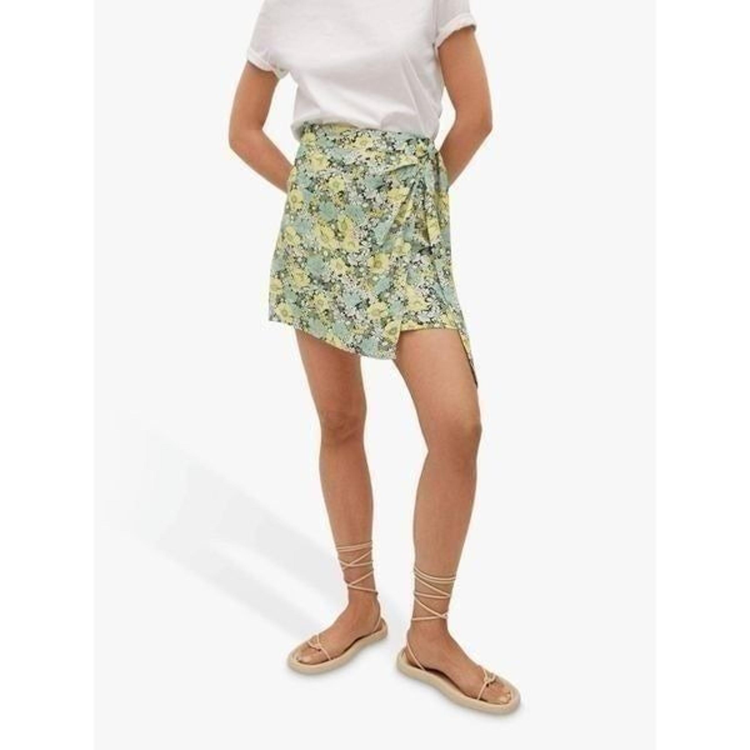 Mango MNG Womens Teal Yellow Tied Flowy Floral Mini Skirt Size Small