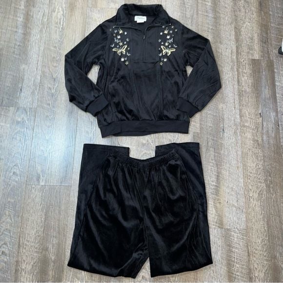 2000s Y2k Black Butterfly Velour Tracksuit Set Womens Size Small