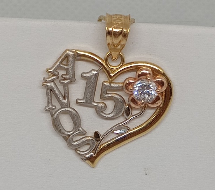 14k Solid Gold Quinceañera Pendant