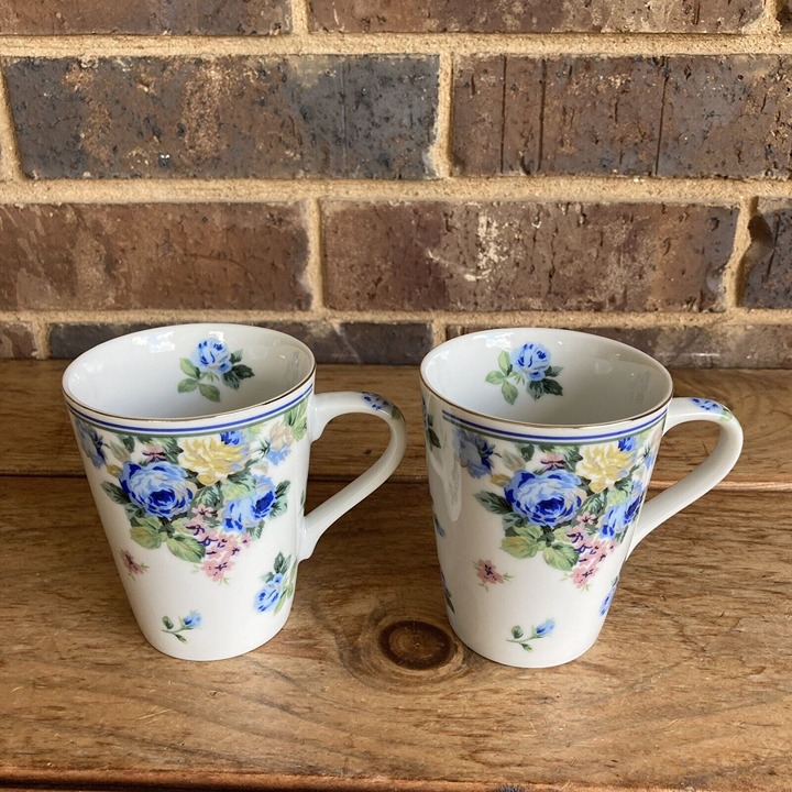 Set Of 2 Otagiri Japan Floral Gold Rimmed Coffee Tea Mugs Elegant Pastel