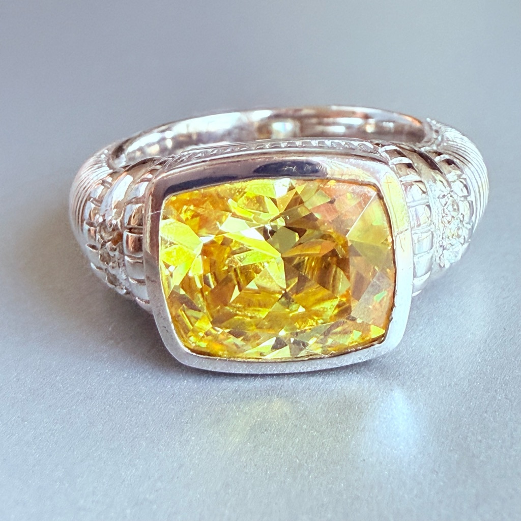 Judith Ripka 3.5 CT Solitaire Canary Crystal & Diamond Sterling Silver 925 Ring