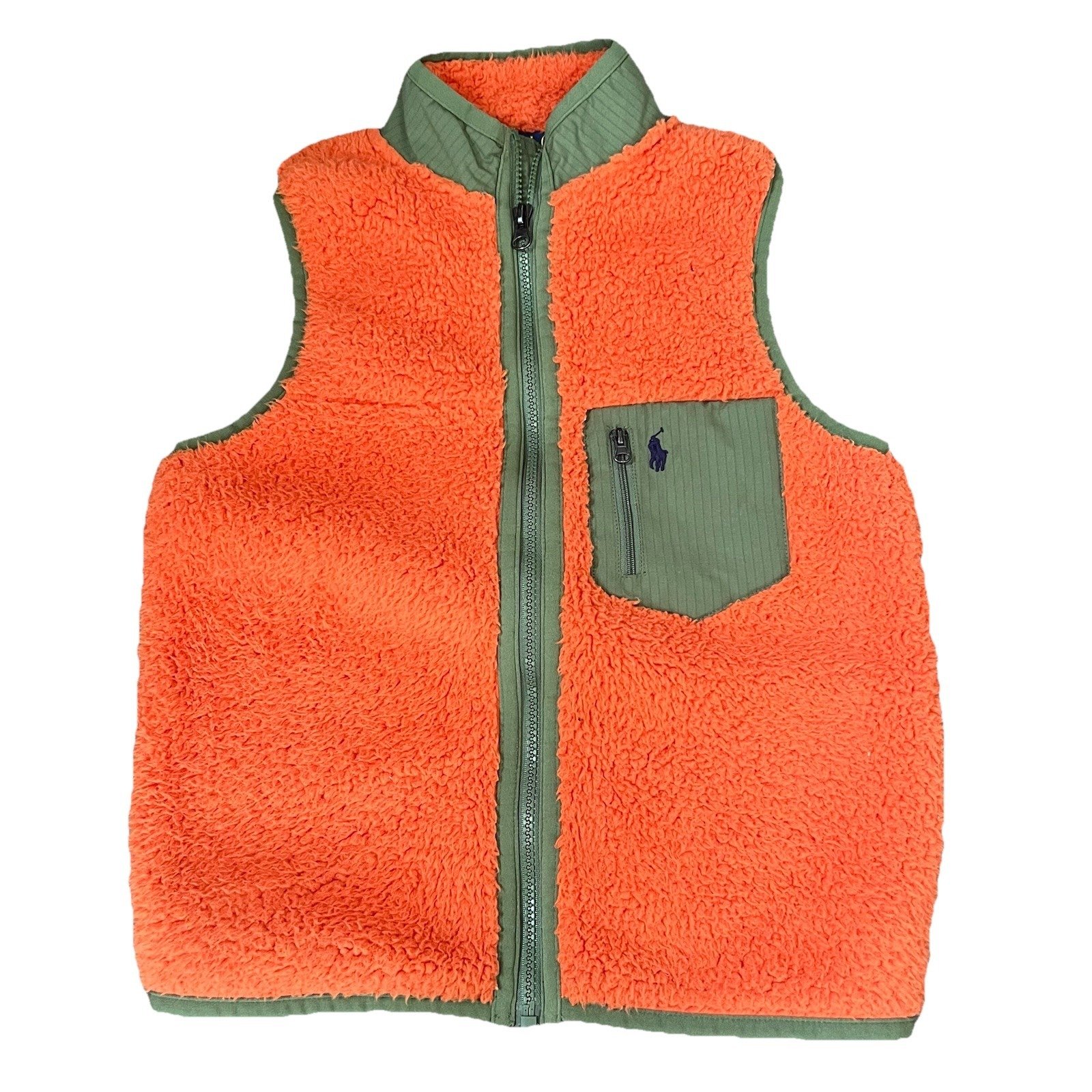 Polo Ralph Lauren Big Kids Hybrid Fleece Full Zip Vest Orange Size S 8 Pony Logo