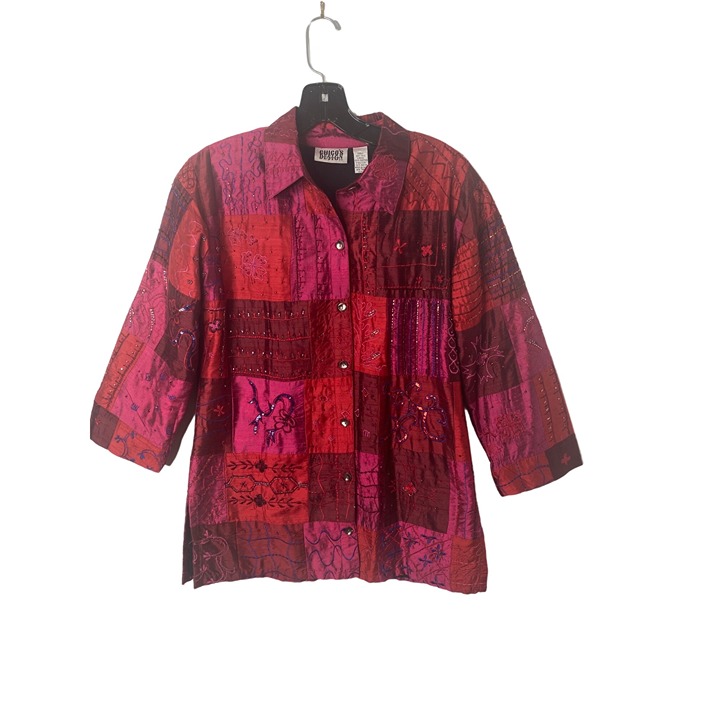 VINTAGE 80'S CHICO'S WOMEN'S BEADED AND EMBROIDERED RED/PINK SILK JACKET SZ S
