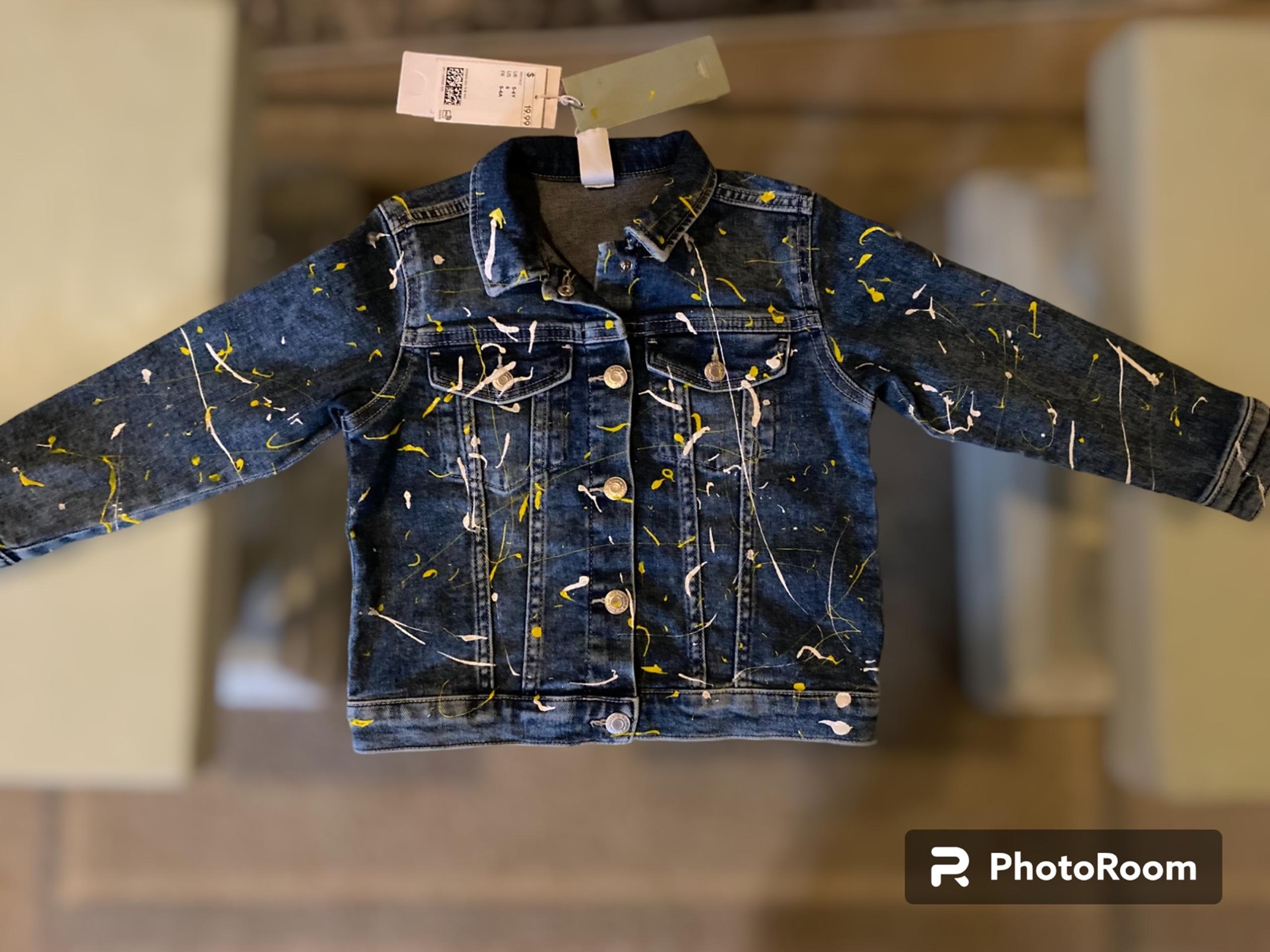 Boys Jean Jacket yellow and white paint splash