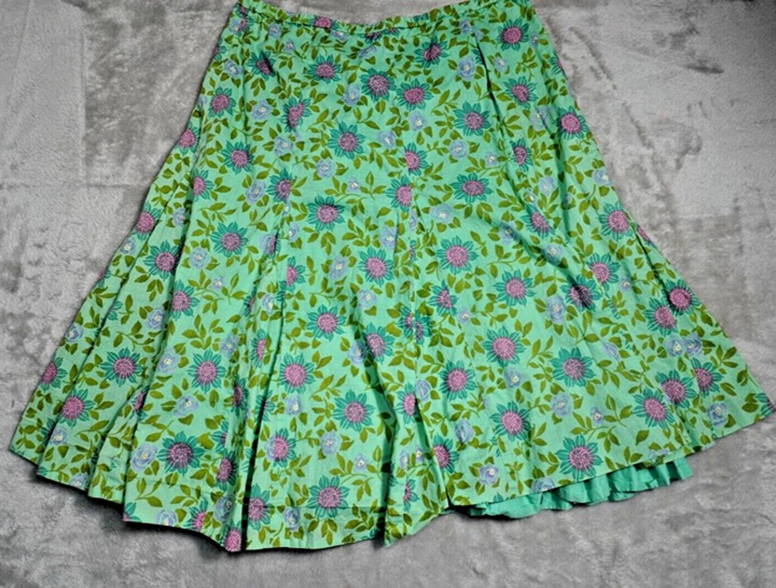 Garnet Hill Womens Skirt 4P Green Floral Layered Pleated Ruffle Cottage Coastal