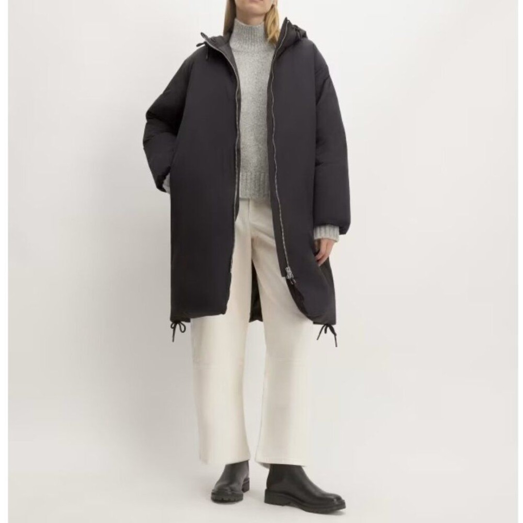 Everlane The Long ReDown Puffer Mid Length Hooded Jacket Black L