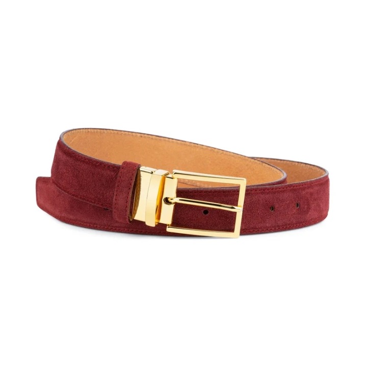 Burgundy belt With gold buckle Men's belts