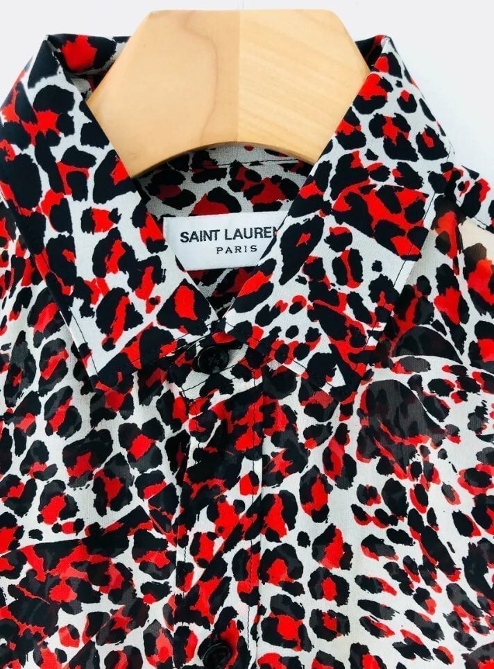 Bnwot Saint Laurent Silk Leopard Blouse