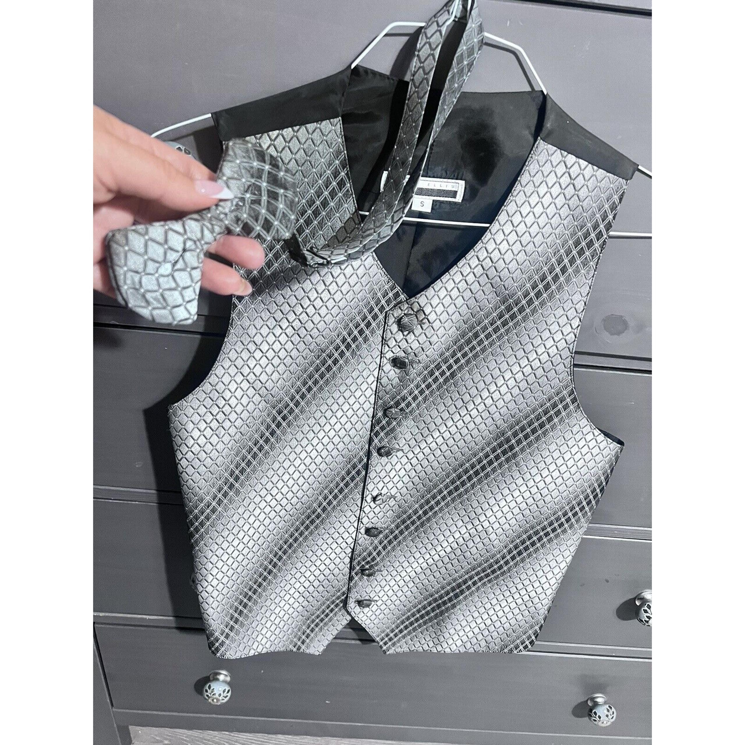 Perry Ellis Mens Vest With Bow Tie Gray Wedding Size S EUC