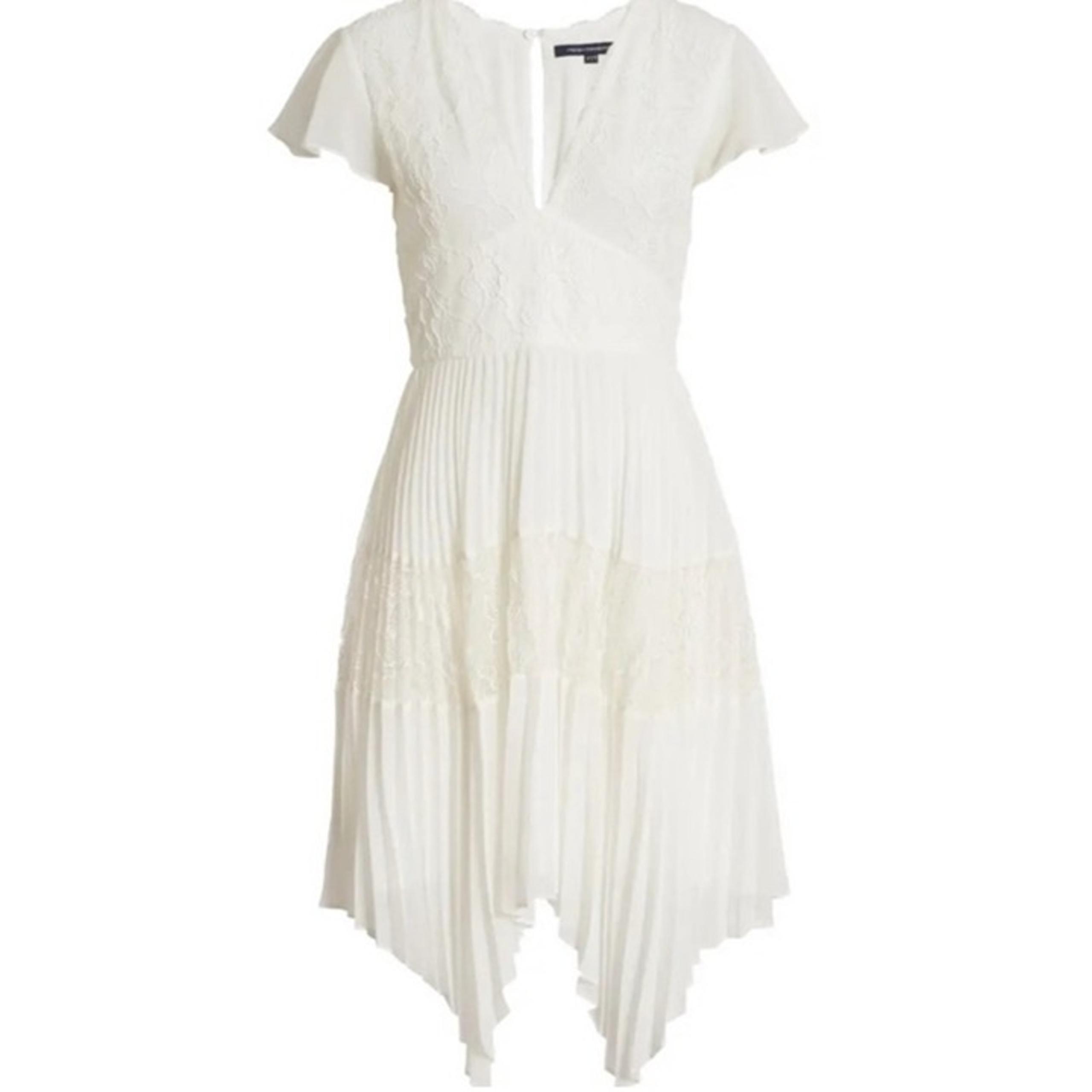 French Connection Bikita Dress NWT White Lacey Bridal Hankey Hem Asymmetrical