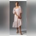 Anthropologie Textured Puff-Sleeve Midi Dress large ballet pink 168