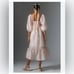 Anthropologie Textured Puff-Sleeve Midi Dress large ballet pink 168