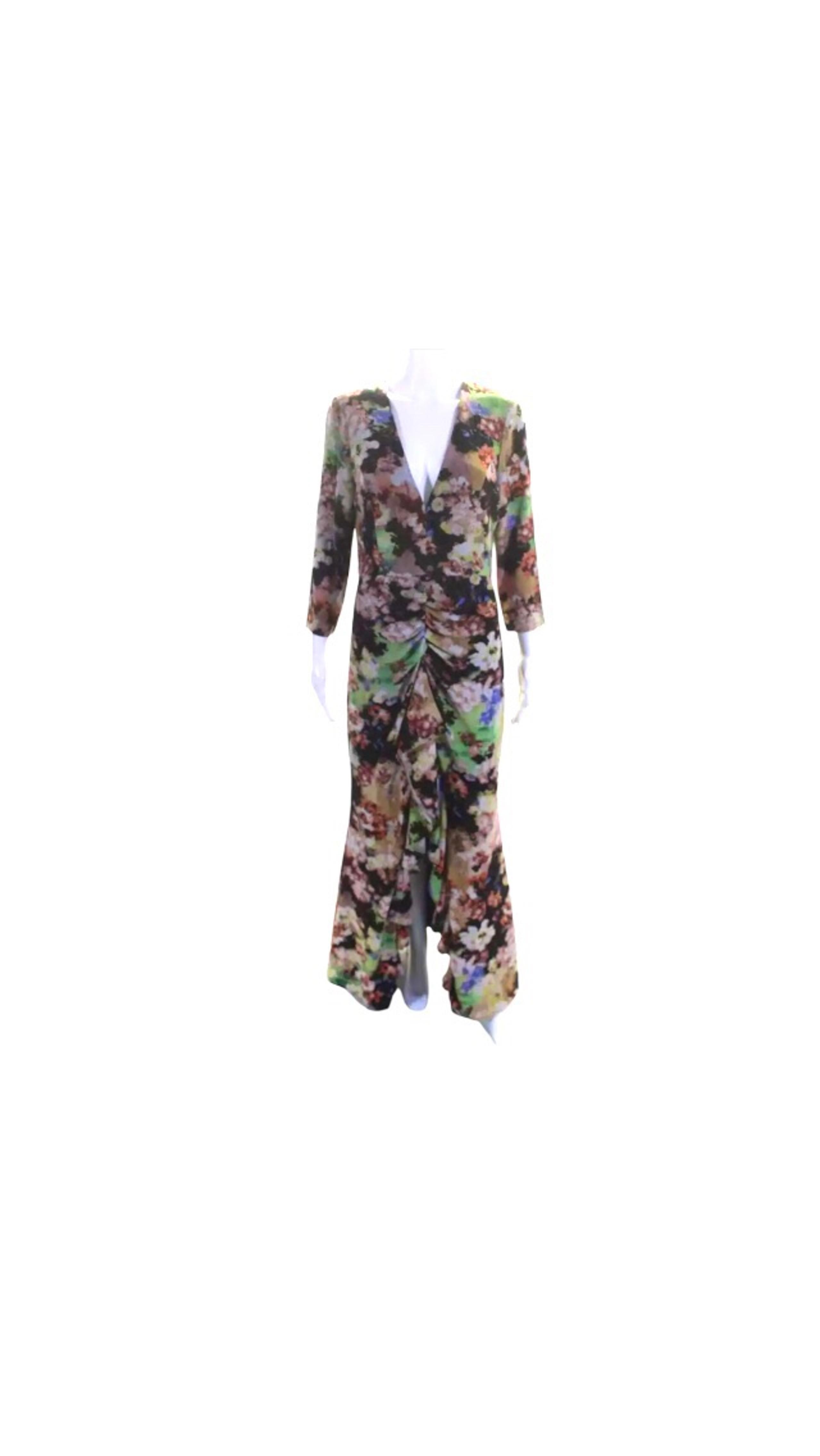 Badgley Mischka Gown Size 8 Black Floral Ruffle Formal Maxi Dress