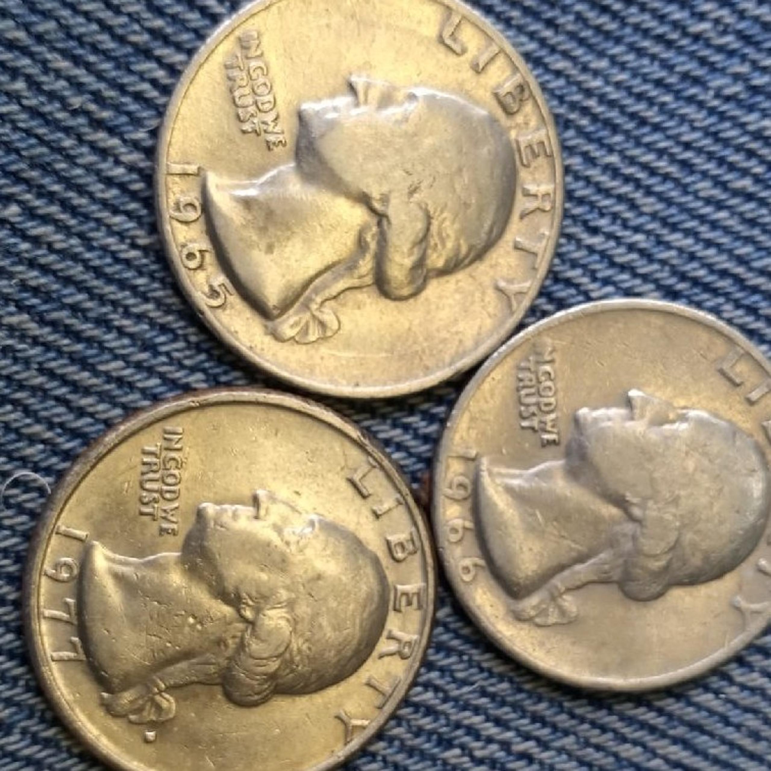 Quarters 1965,1966,1977 no mint Mark's