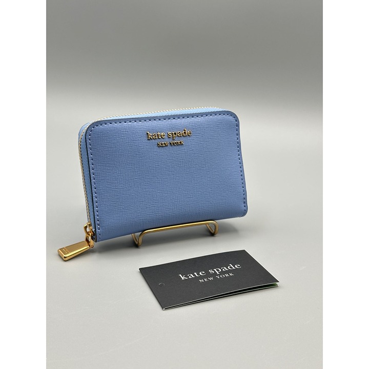 Kate Spade New York Morgan Kingfisher Blue Saffiano Leather Zip Card Case Wallet