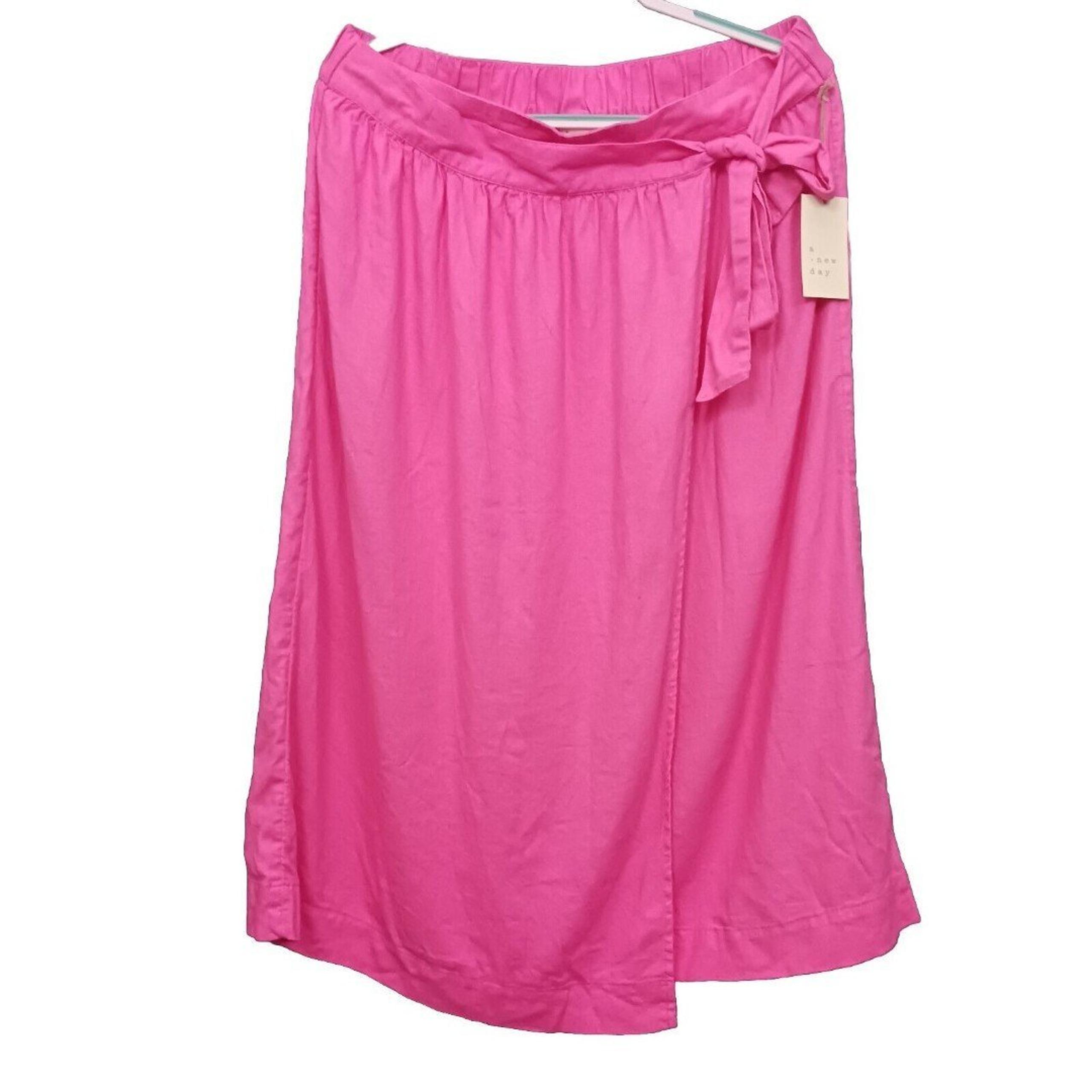 A New Day Skirt Women's Large Linen Midi Wrap A-Line Pink New With Tags