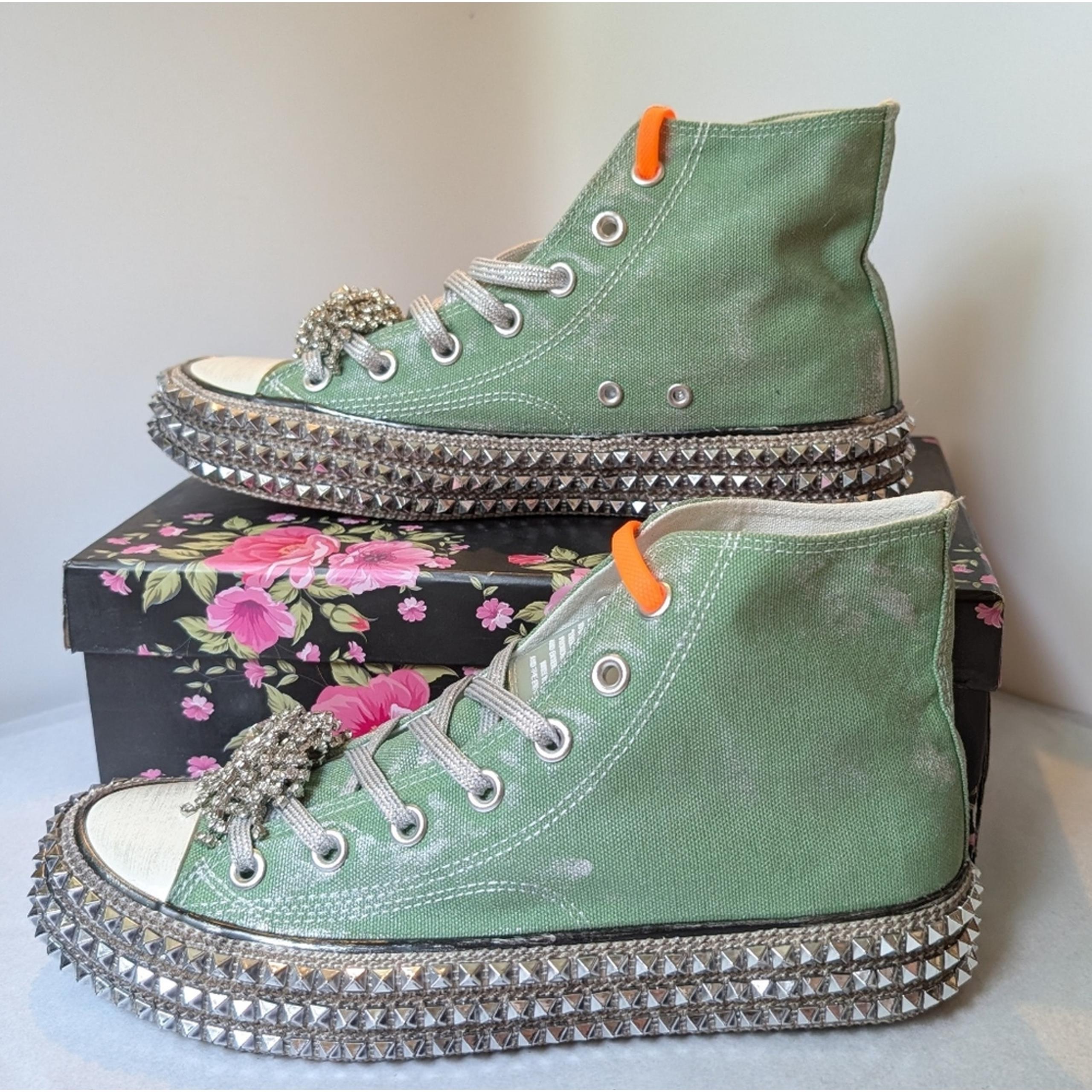 NIB Nan-ku Cruise Studded Hi Top Sneakers Aloe Green Free People Sz 39 US 9