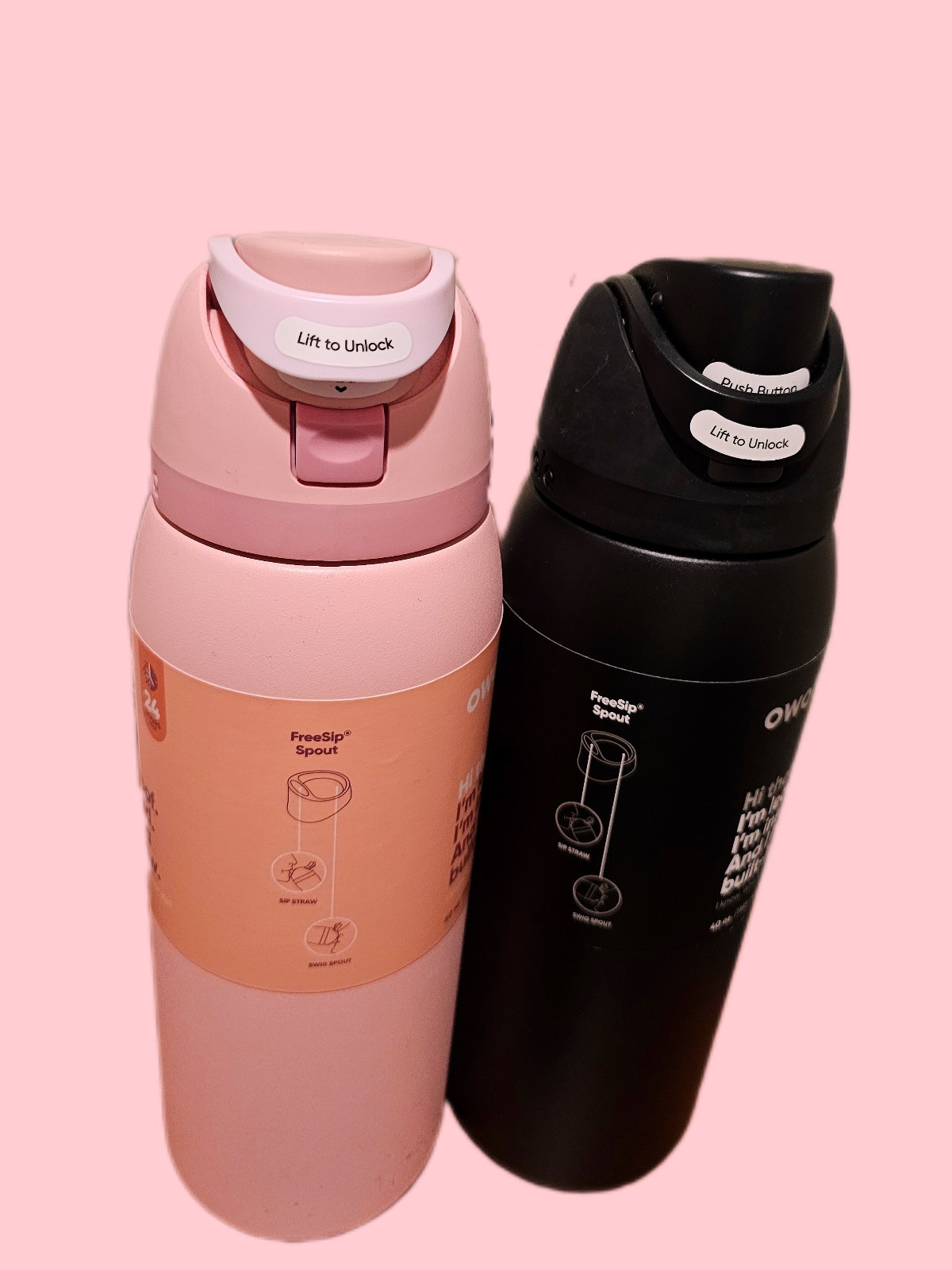 Owala 40 oz bundle Rose Quartz and Very very dark free sip water bottles