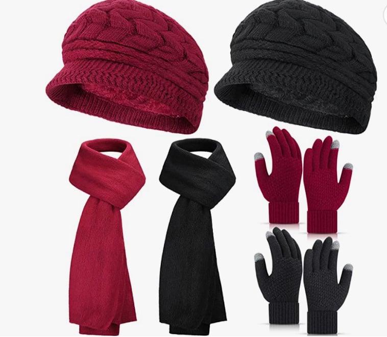 6 Pcs Winter Hat Gloves Scarf Set for Women Warm Knitted Beanie Hat Mittens