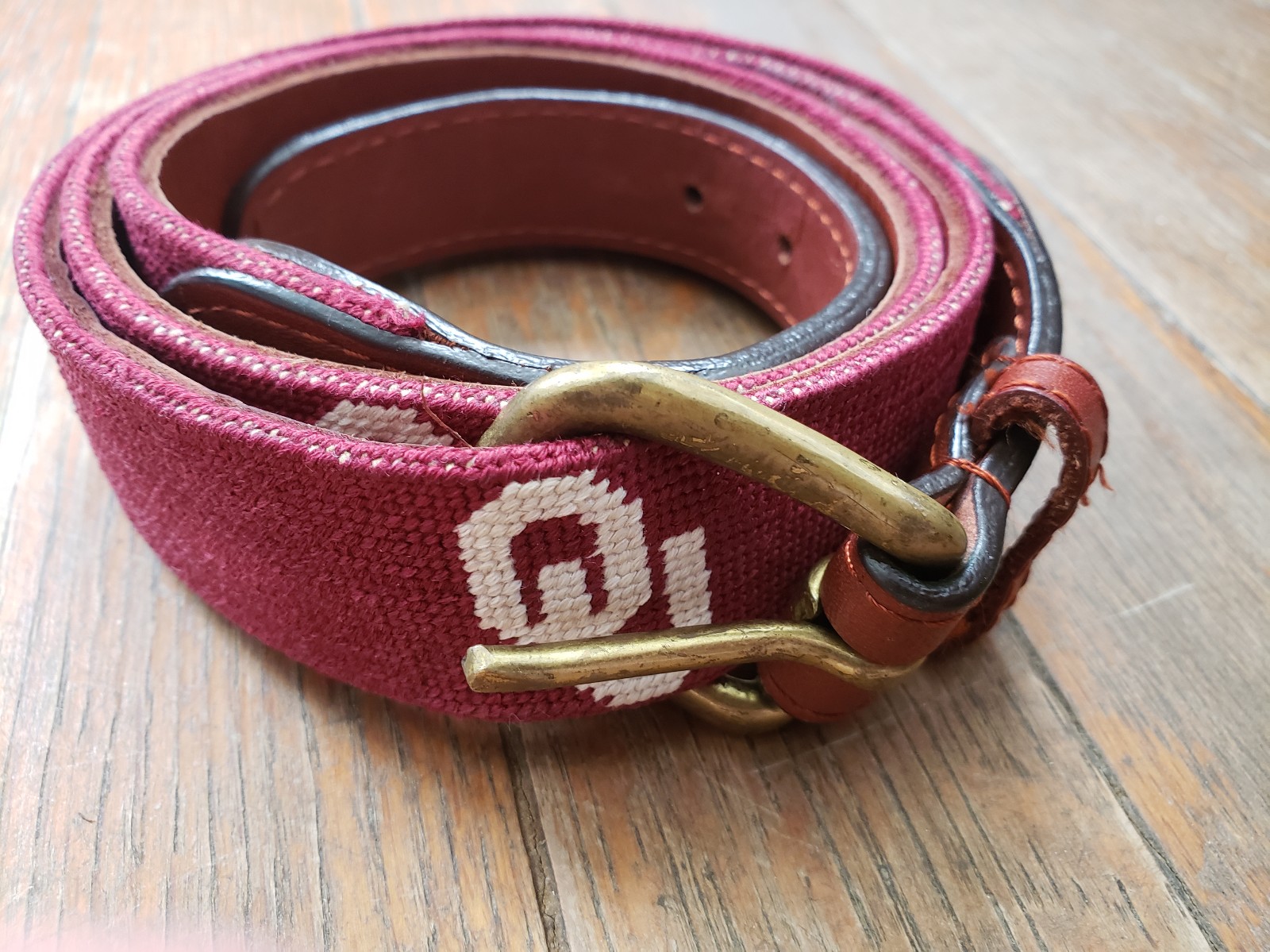 Smathers & Branson 38 Oklahoma University OU Sooners Needlepoint Belt Leather