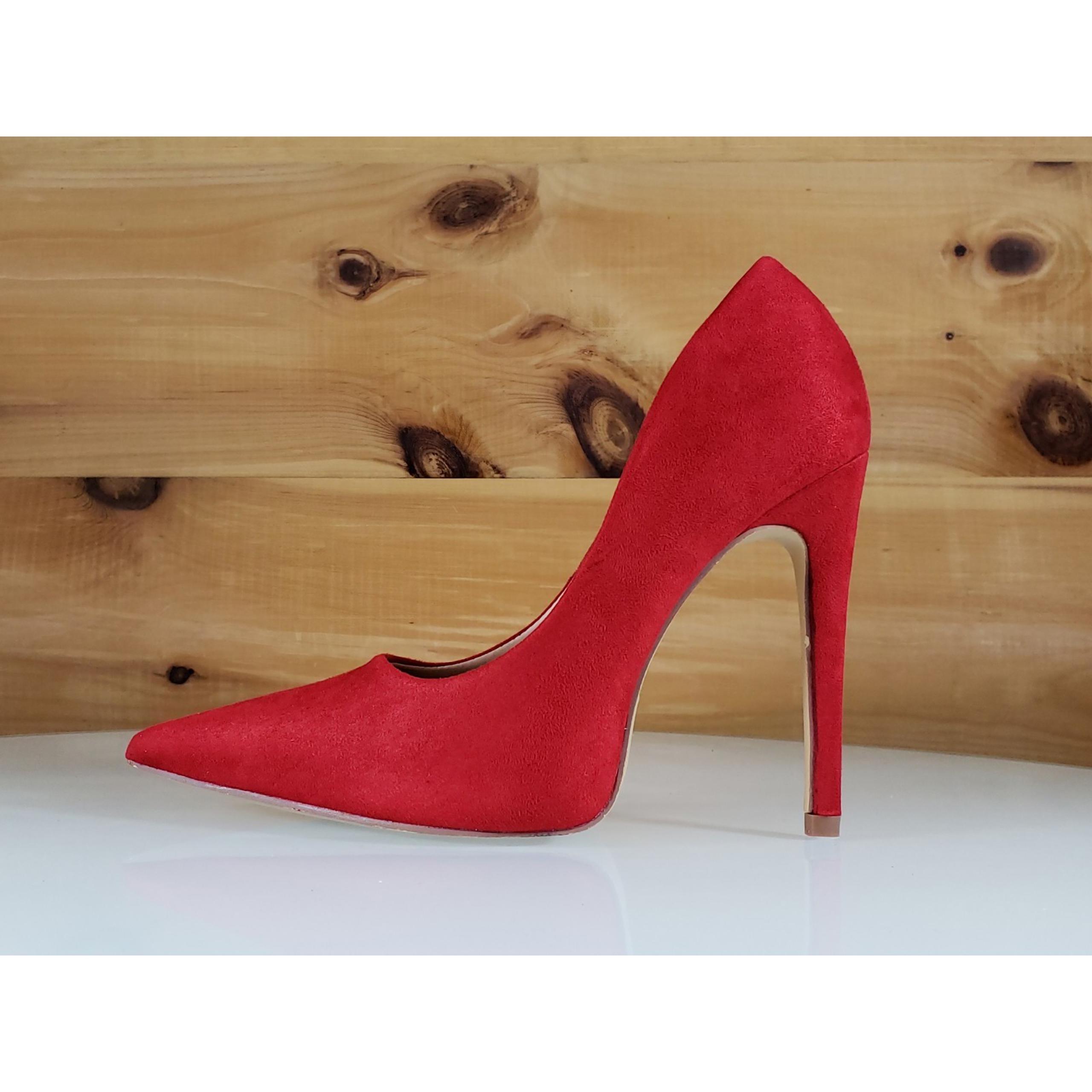 Red Cherry Milly Red Vegan Suede Pointy Toe Pump Shoe 4.5" Stiletto High Heels