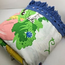 Vintage JC Penney Sesame Street Safari Twin Blue Fringed Coverlet Bedspread