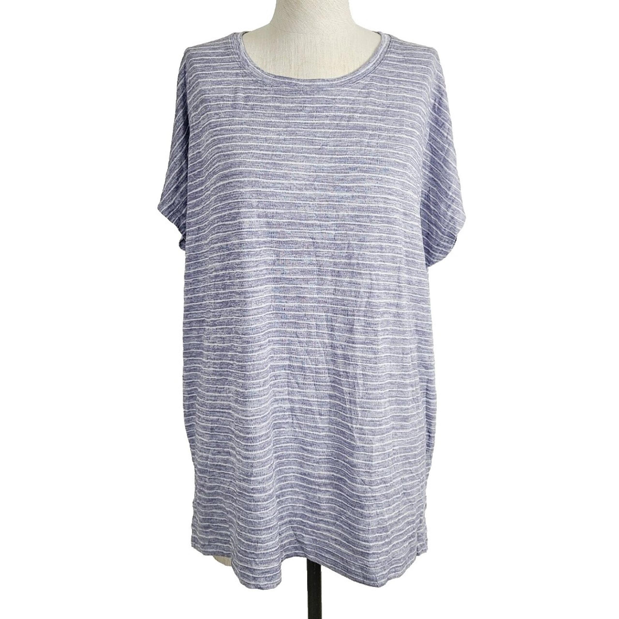 Athleta Top M Gray White Striped Knit Dolman Sleeve Oversized Fitness Pullover