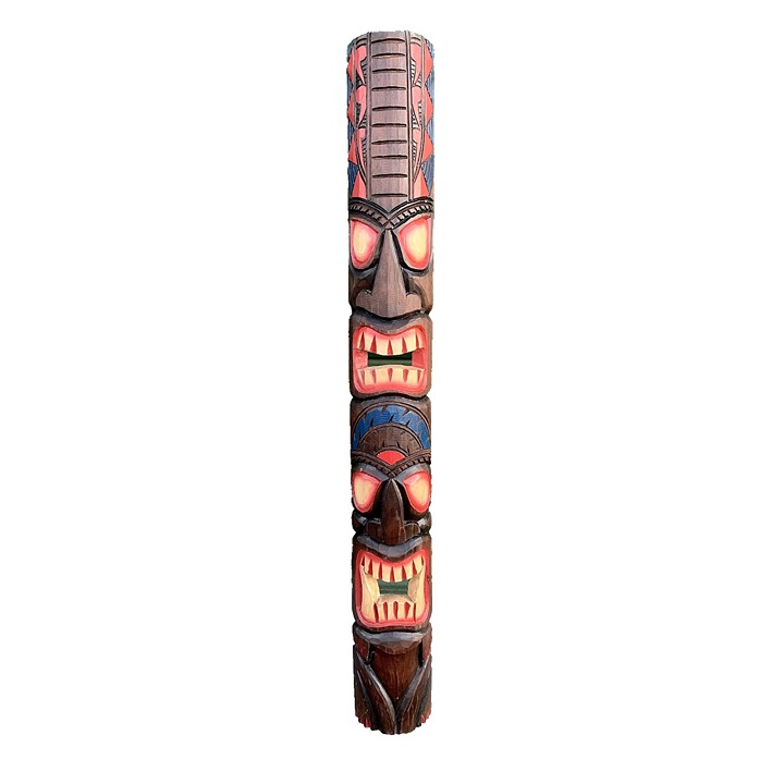 Tiki Totem Wood Tiki Mask with Fangs Tropical Bar Patio Decor 5' ft. x 7” in