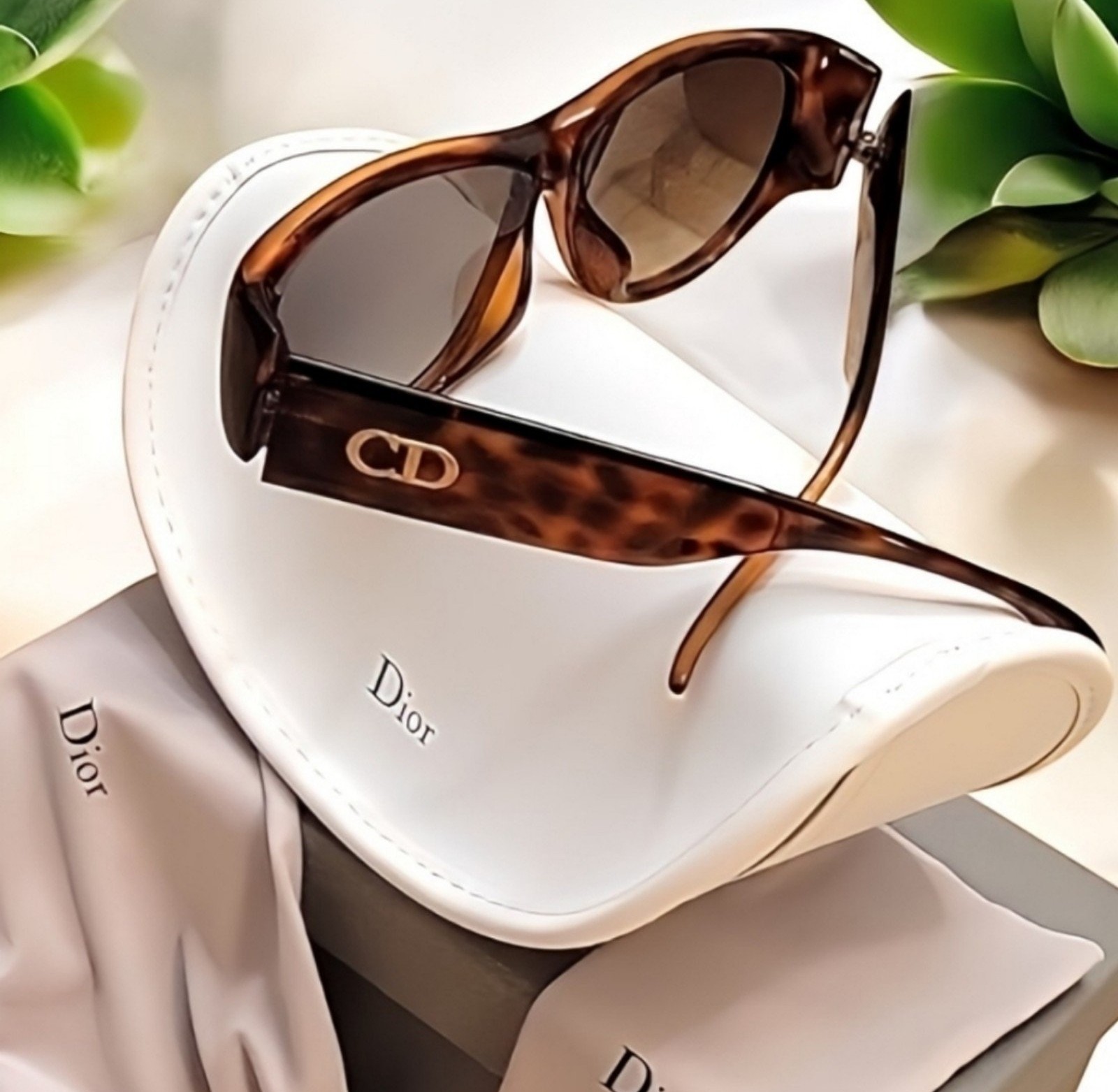 Authentic CHRISTIAN DIOR RARE 2000 Tortoise Shell Sunglasses + Accessories EUC