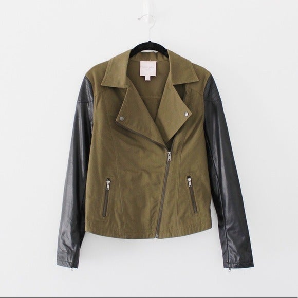 Romeo & Juliet Couture Moto Jacket Army Green/Black Size XS Retail 150