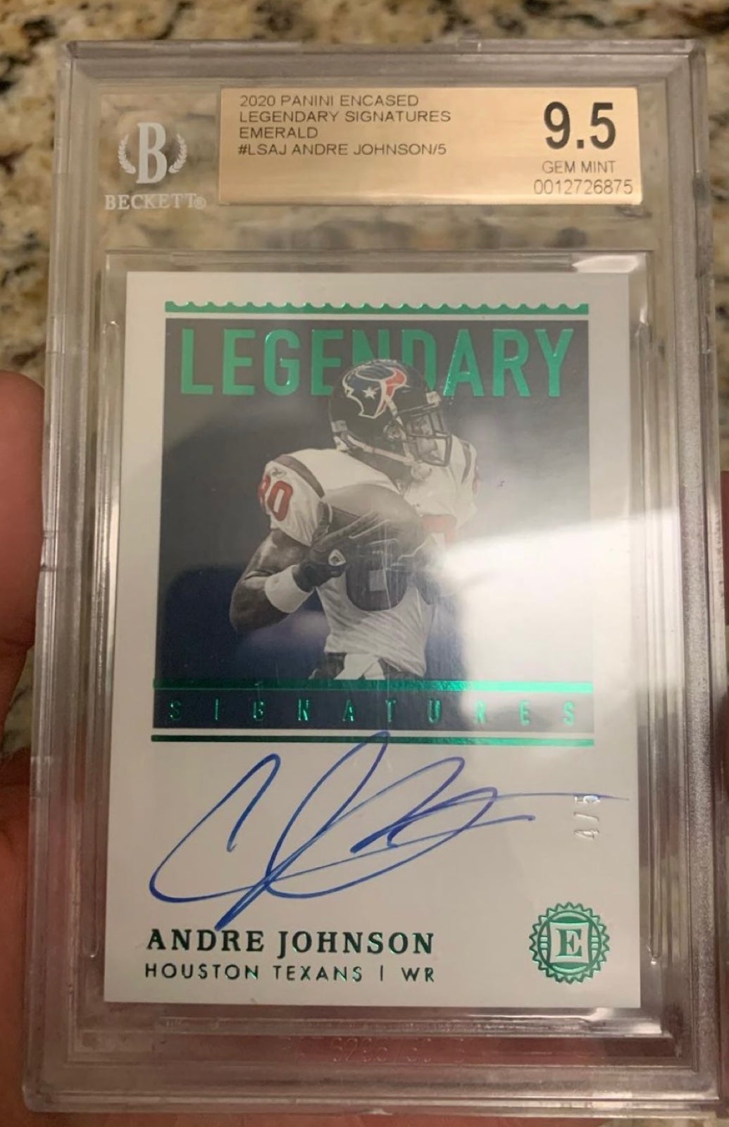 Andre Johnson Encased 4/5 Emerald Autograph BGS 9.5
