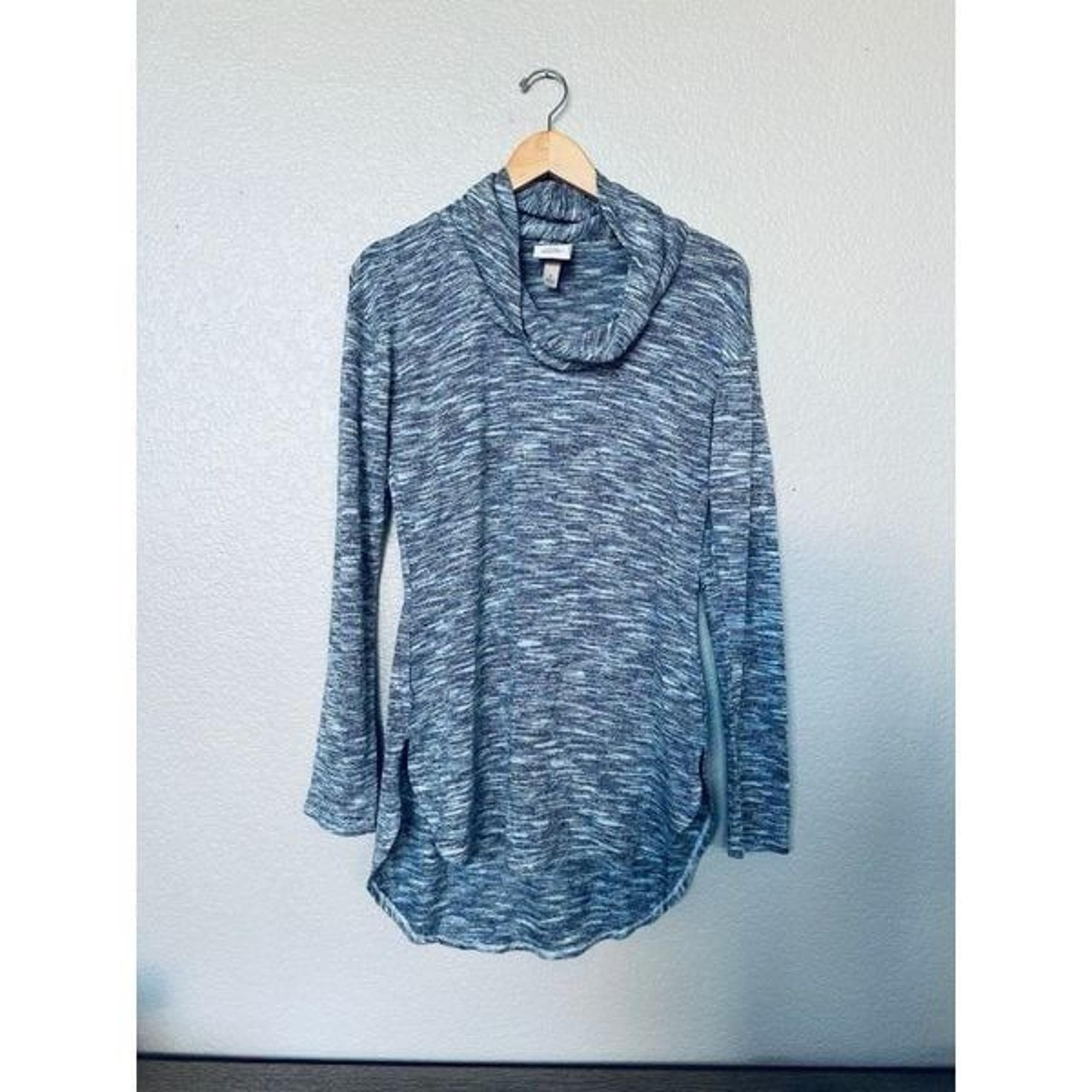 Knox Rose Blue Knit Stretch Cowl Neck Long Tunic Sweater S