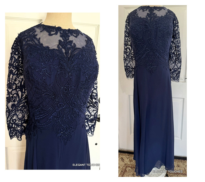 Juliet Women Plus Size Formal Dress 18W Sequin Evening Gown Navy Blue Modest 18