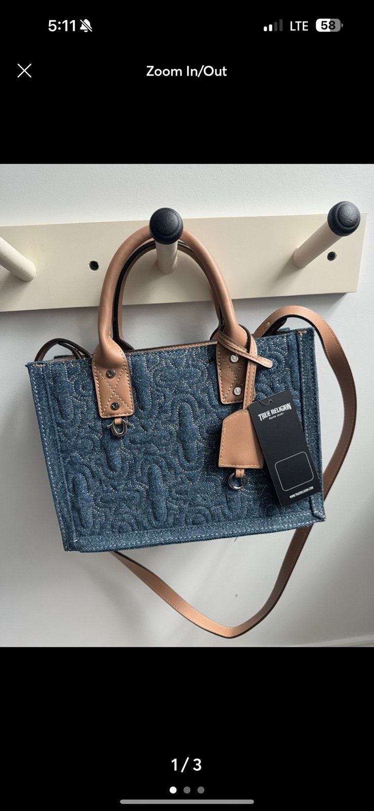 True Religion Dk Blue Denim NWT Crossbody Quilted Horseshoe Magnetic Snap Bag