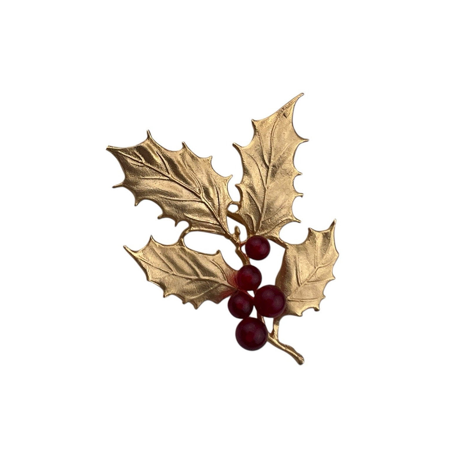 The MET Metropolitan Museum of Art Holly Berry Brushed Gold Tone Brooch