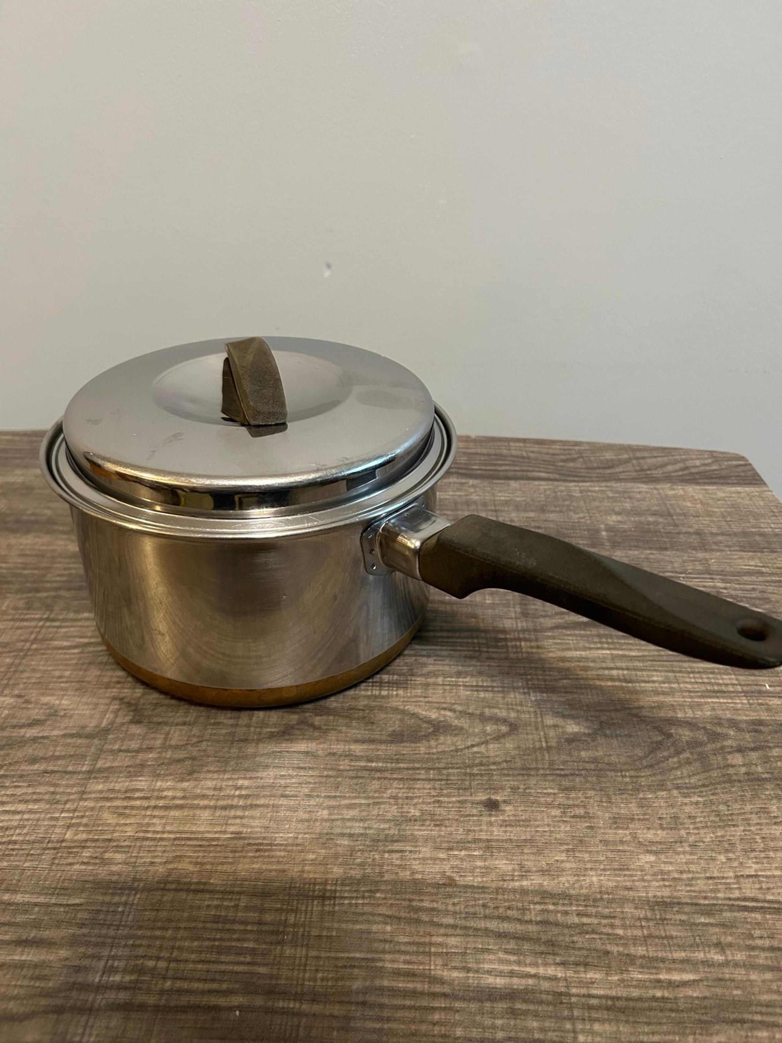 Vintage Ekcoware 2 Quart Thick Copper Bottom Stainless Steel Radiant Heat  USA !