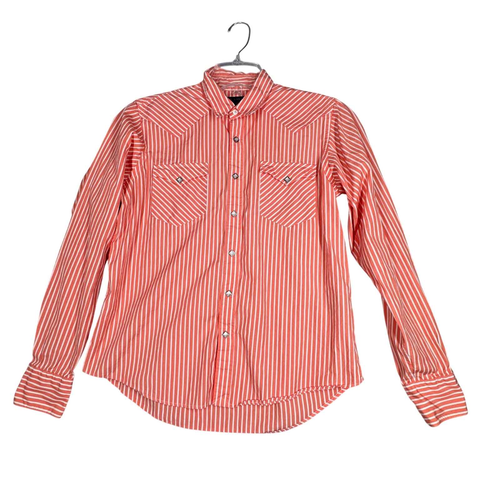Ralph Lauren Shirt Coral White Striped Western Button Down Long Sleeve Size 10